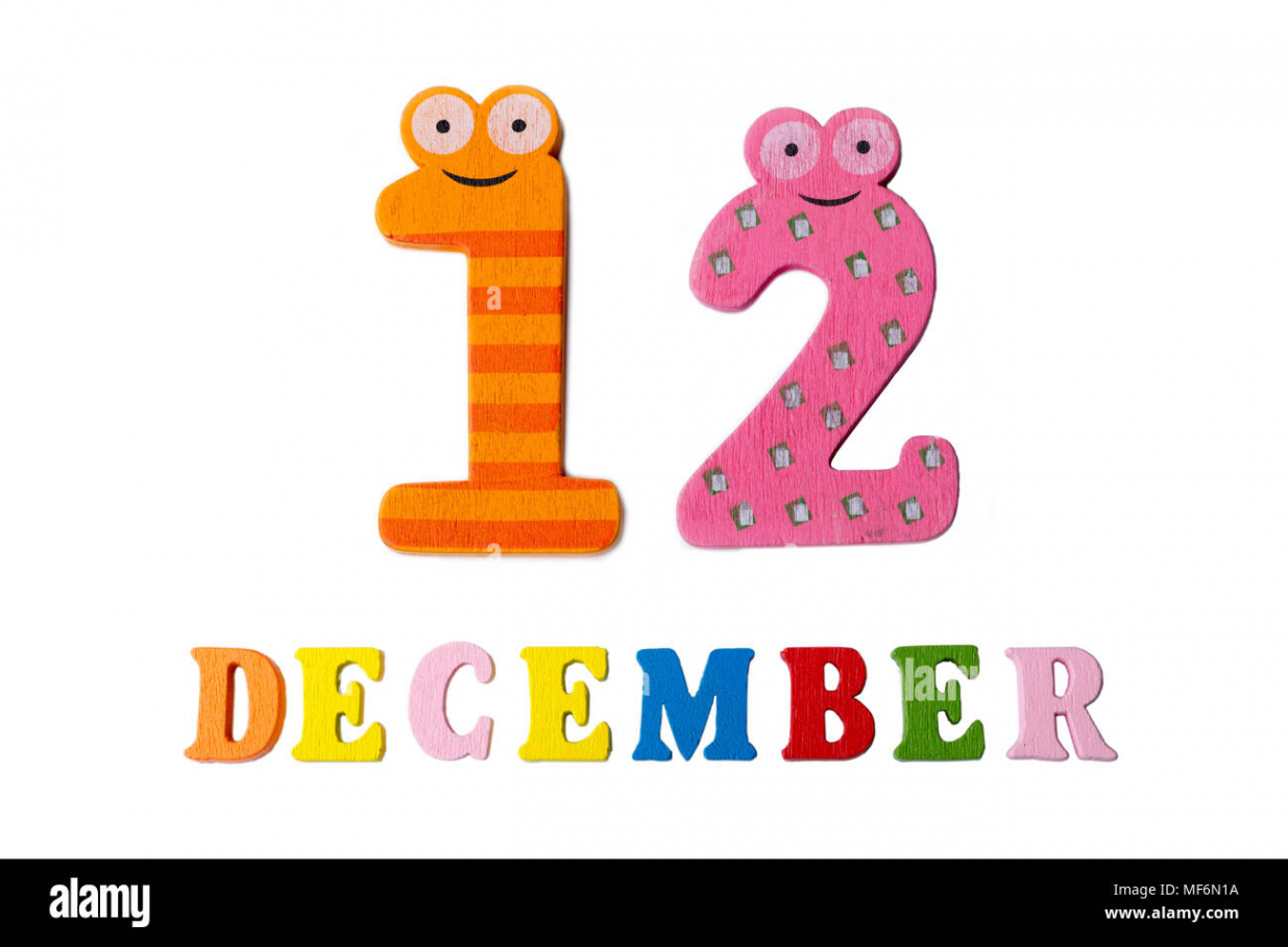 December  on white background, numbers and letters