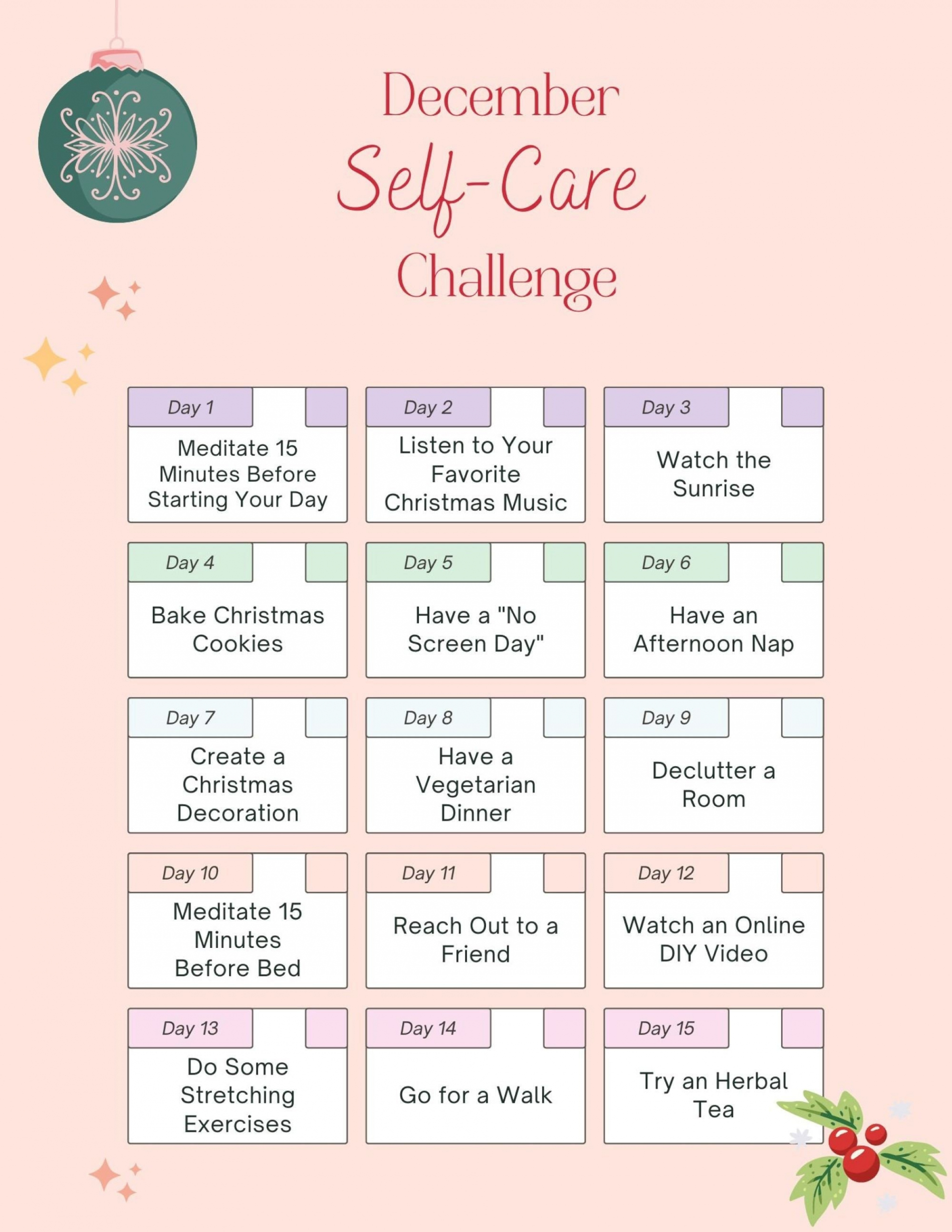 December Self Care Challenge Checklist - Etsy