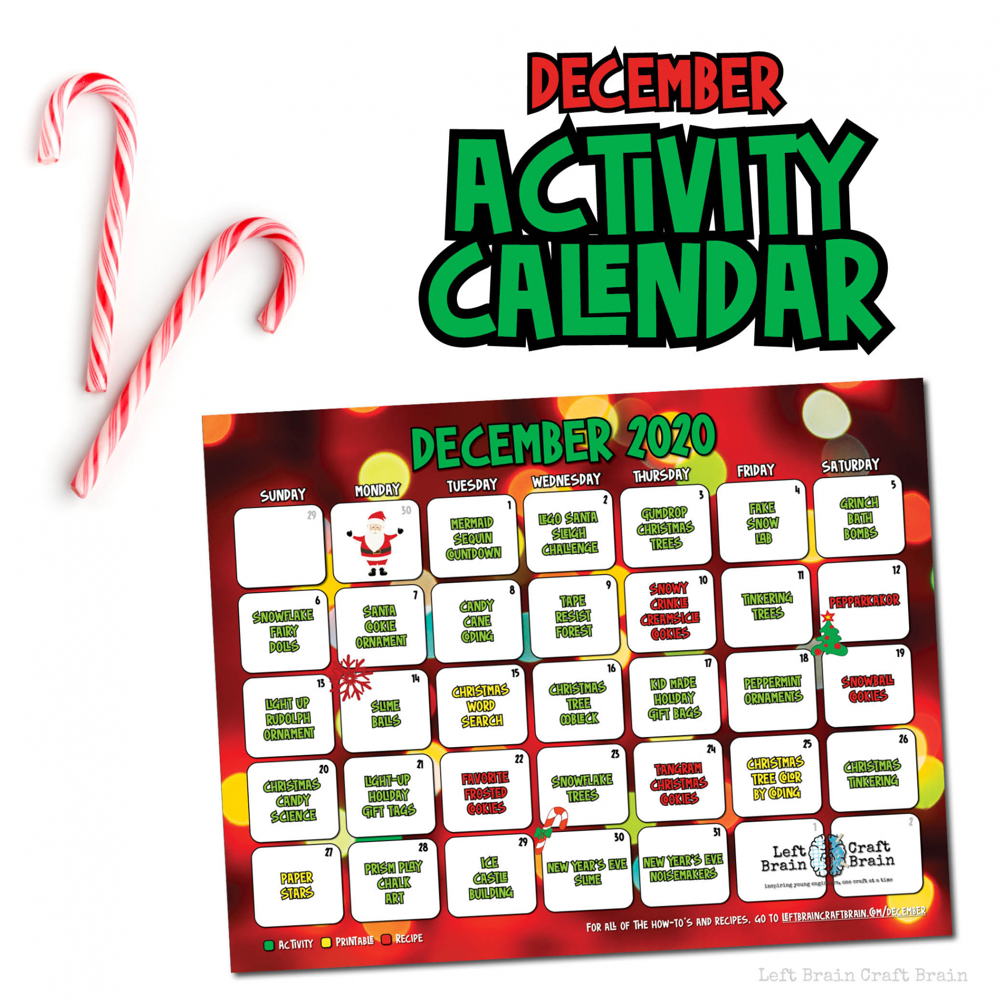 December STEAM Activity Calendar - Left Brain Craft Brain