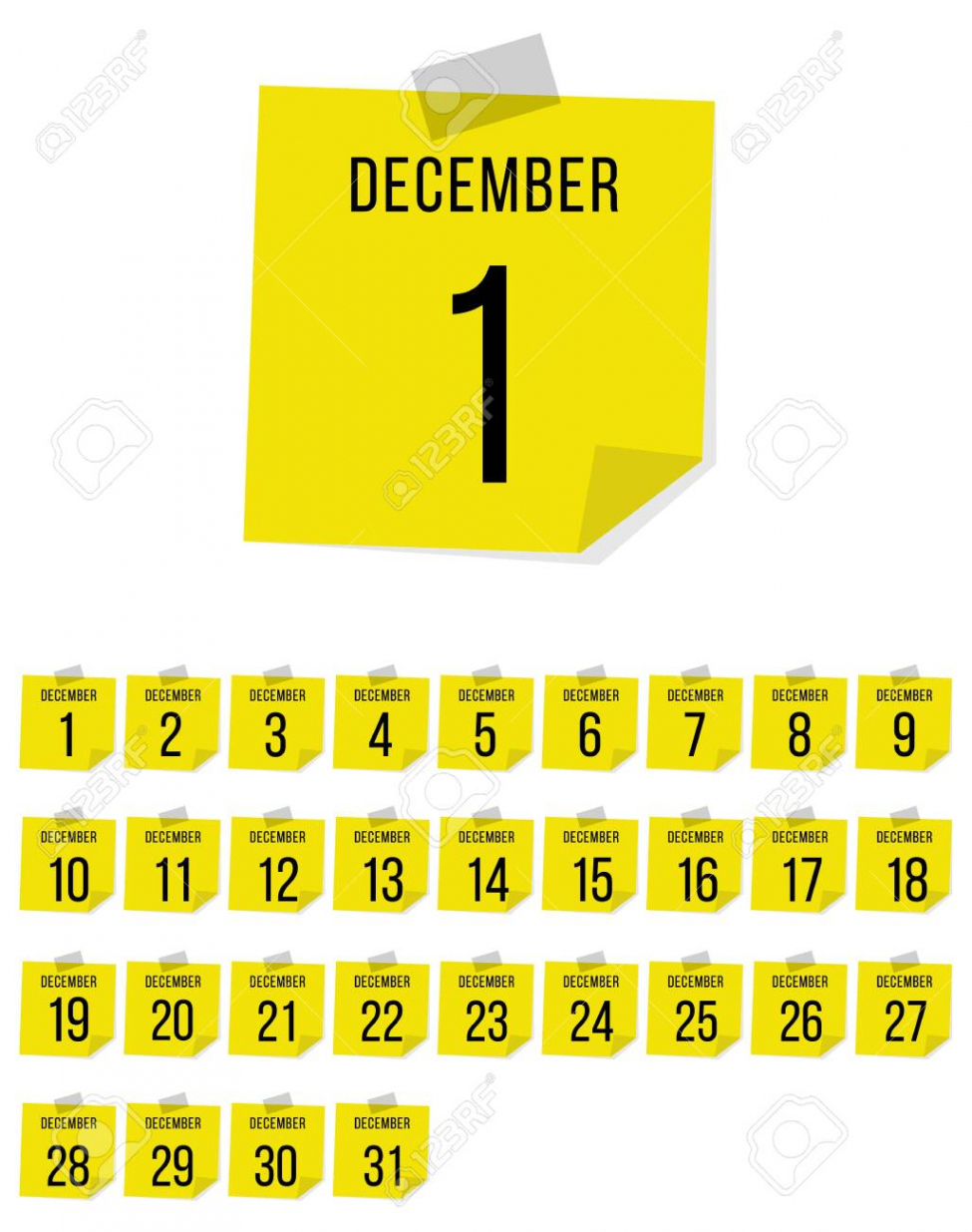 December. Vector Flat Daily Calendar Set. Icon