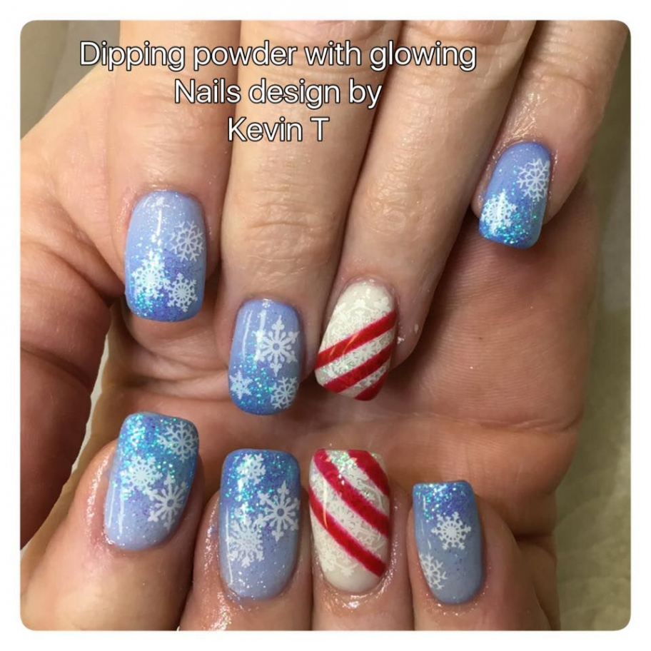 dipping powder nails, christmas nail art, snowflake nail art