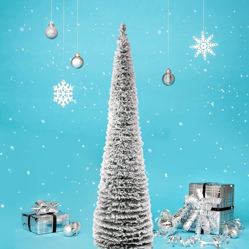 DOYOLLA Snow Flocked Pencil Christmas Tree ft Small Pop Up Foldable Snow  White Christmas Tree for Home Holiday Christmas Door Decorations