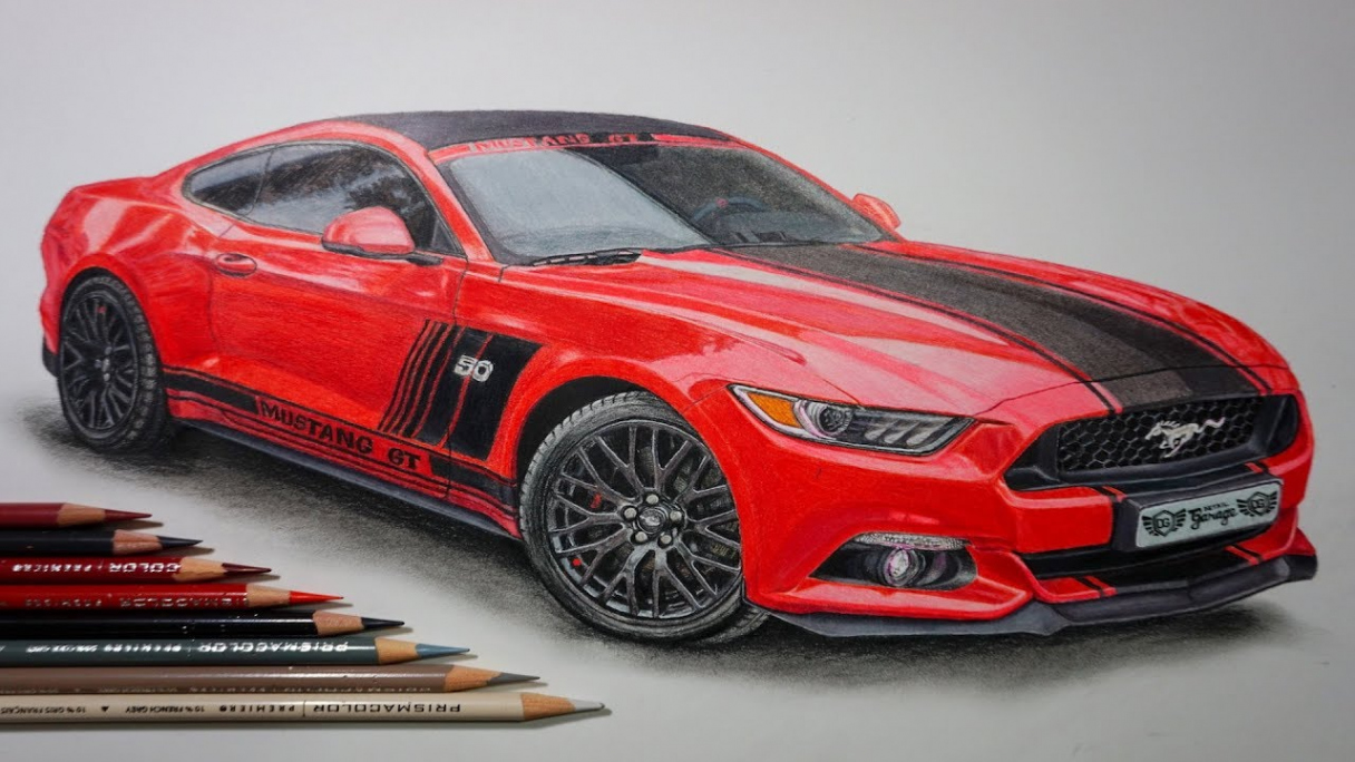 Drawing A Car(Ford Mustang GT) Using Colored Pencils