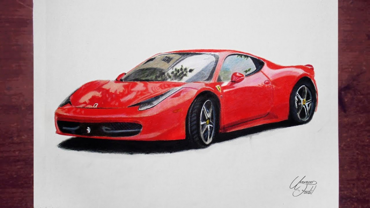 Drawing cars  - Ferrari - Prismacolor pencils