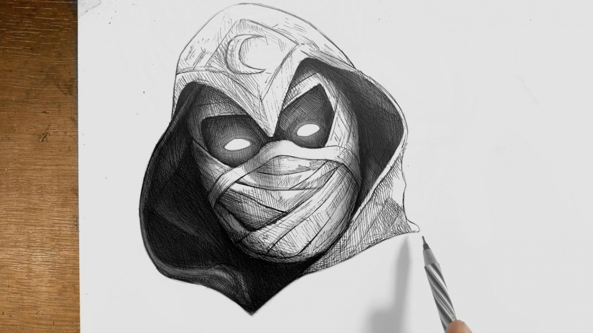 Drawing MOON KNIGHT Marvel  Drawing Marvel characters  "USING ONLY  PEN"