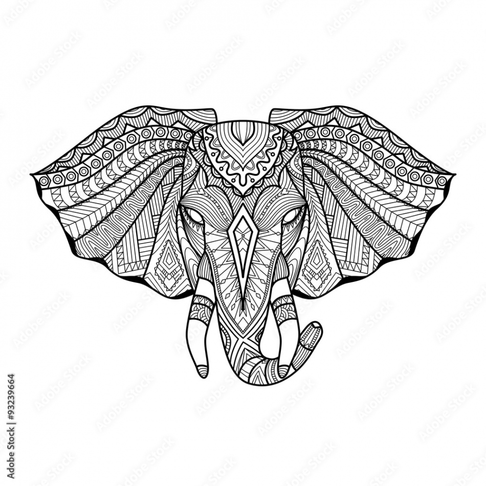 Drawing unique ethnic elephant head for print, pattern,logo,icon