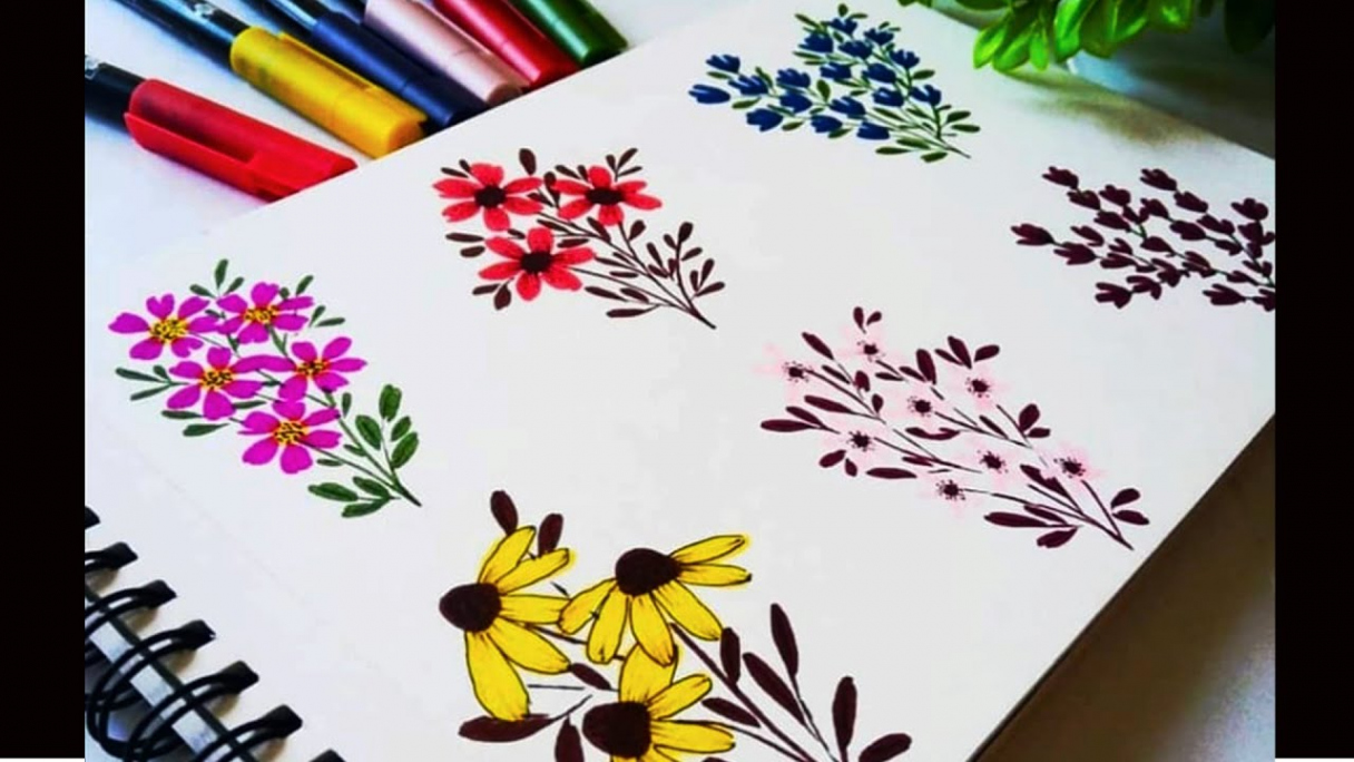 Easy & quick Flower Doodles How to draw flowers using Brush Pens Flowers  drawing Ideas/ Project