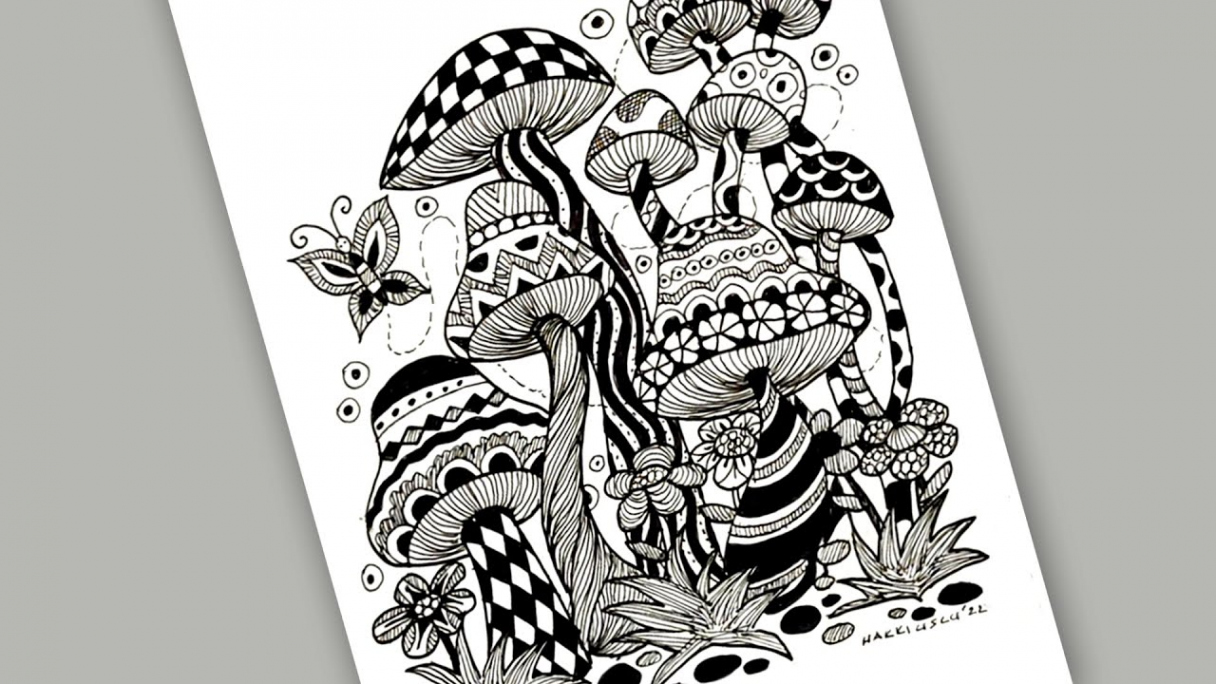 Easy zentangle mushroom drawing step by step ✺ Mushroom zentangle art