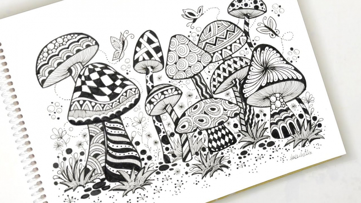 Easy zentangle mushroom drawing step by step