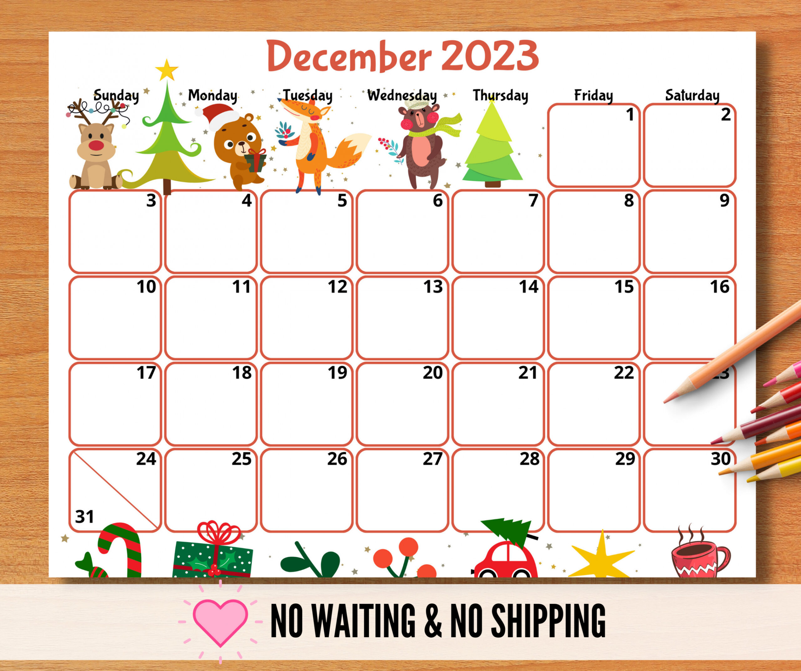 EDITABLE December  Calendar, Printable Kids Calendar