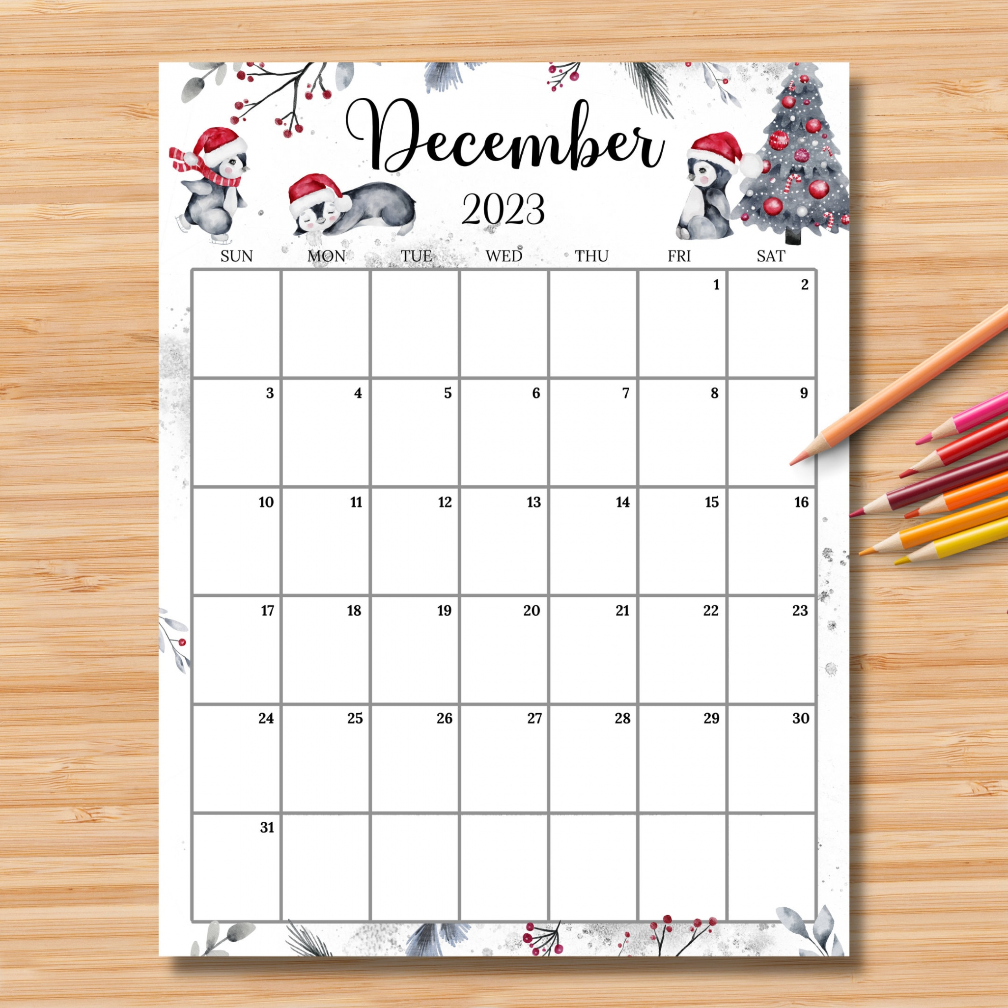 EDITABLE December  Calendar vertical/portrait Cute - Etsy