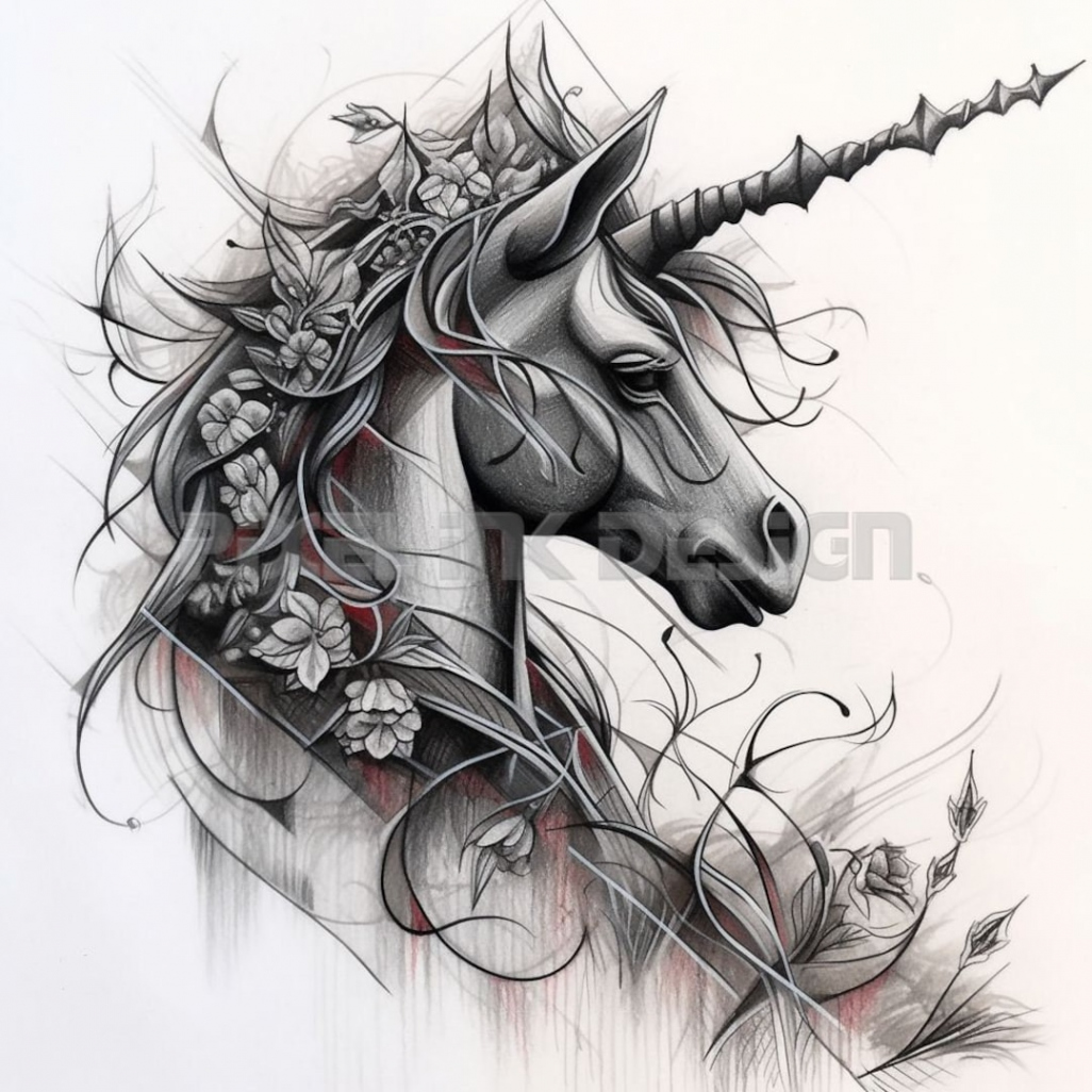 Einhorn Tattoo Design Weißer Hintergrund Laden Sie ein detailliertes PNG  und JPG-Bild mit hoher Auflösung herunter Druckbare Skizze - Etsy