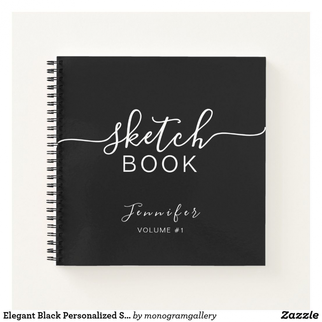 Elegant Black Personalized Sketchbook Your Name Notebook  Zazzle