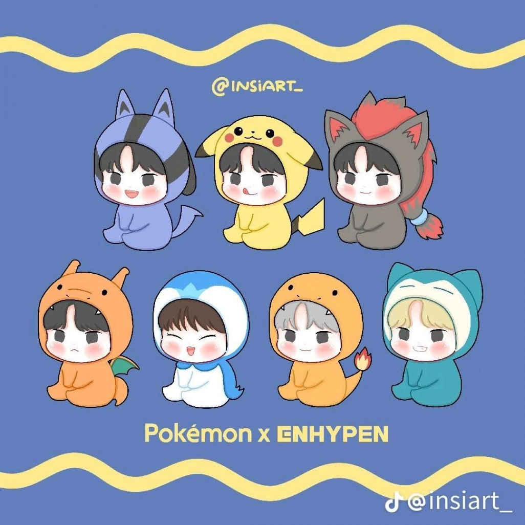 Enhypen X Pokemon ^^ in   Pokemon, Cute drawings, Preppy