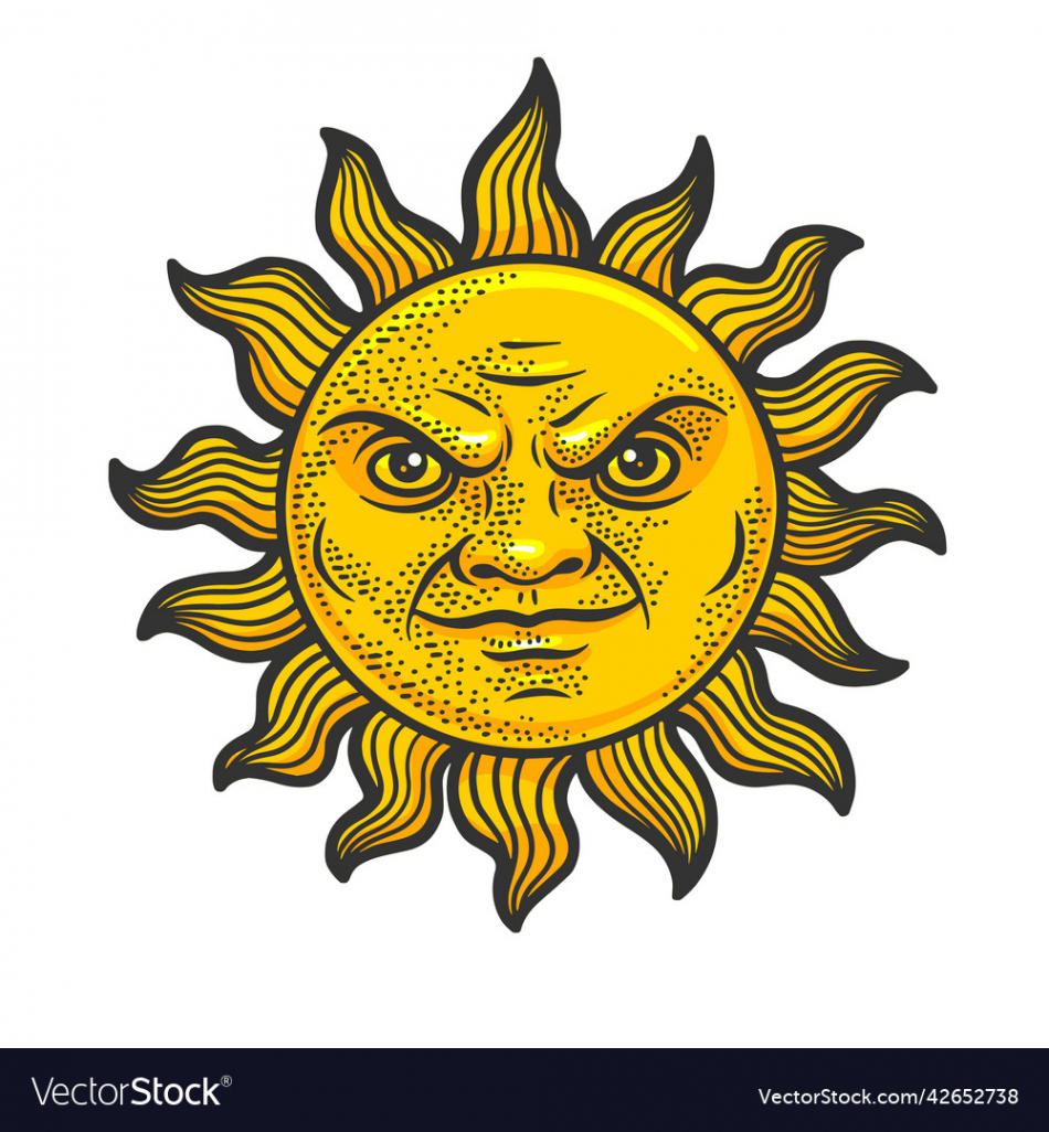 Evil sun color sketch Royalty Free Vector Image