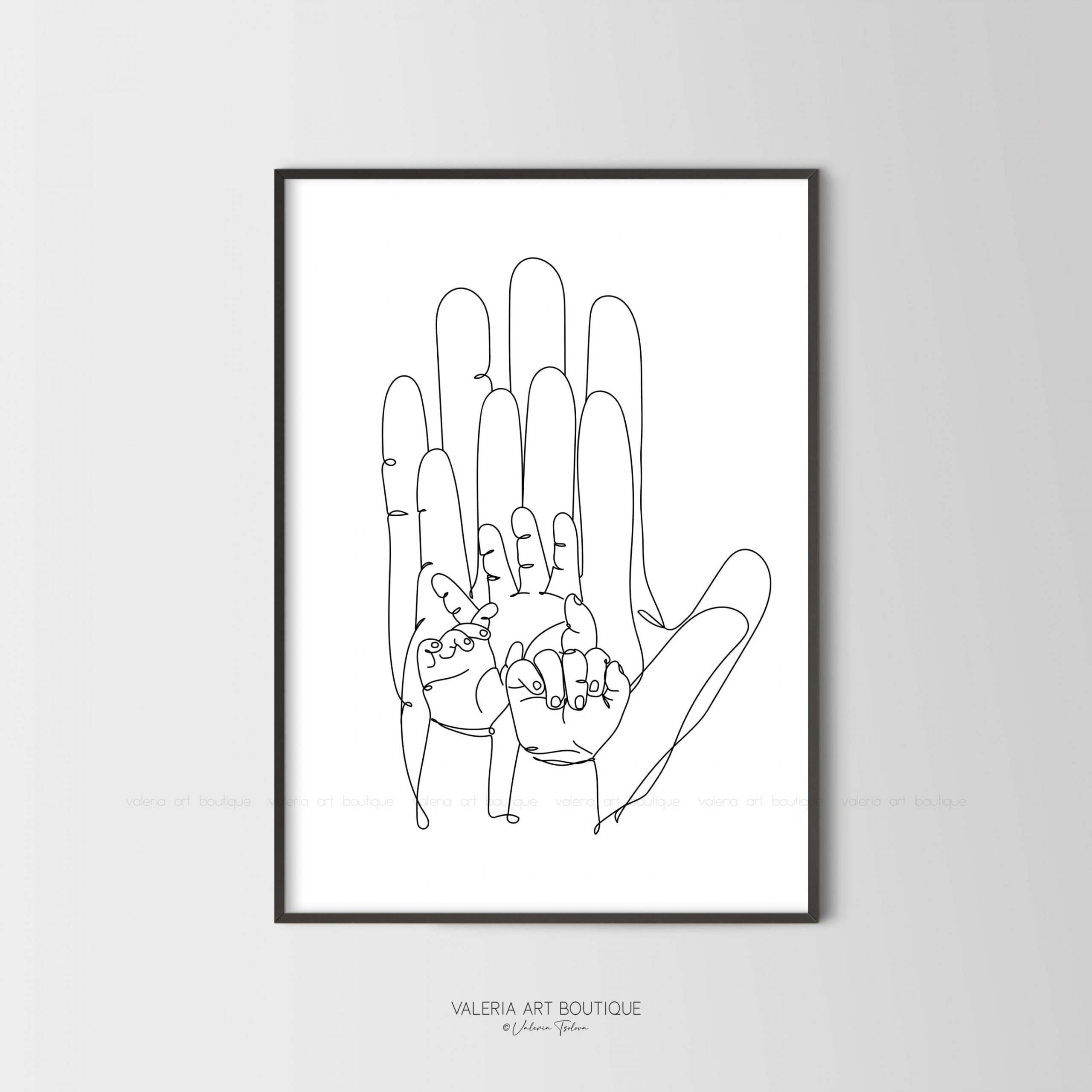 Family Hands,one Line Art,family of Five,fingers Poster,minimalist