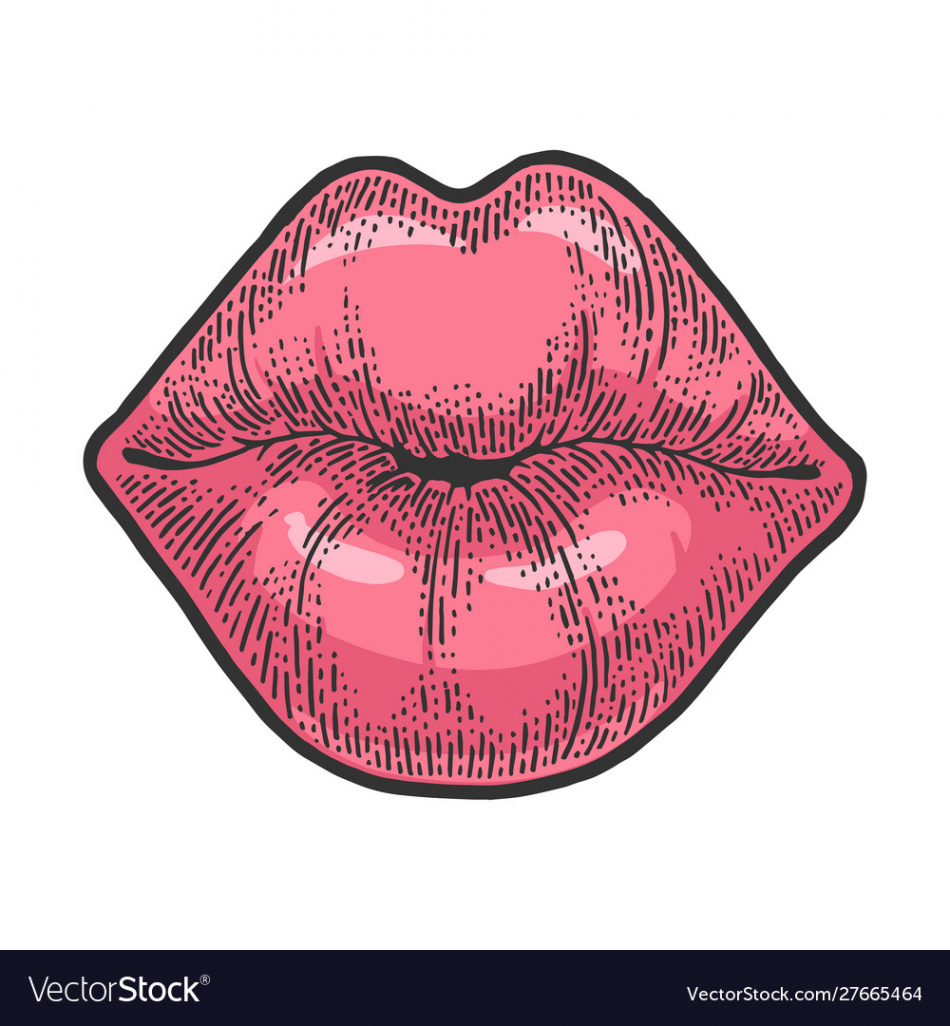 Female lips kiss sketch engraving Royalty Free Vector Image