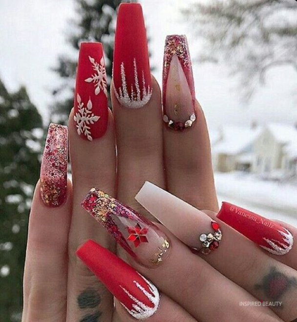 + Festive Acrylic Christmas Nails   Nail designs, Christmas