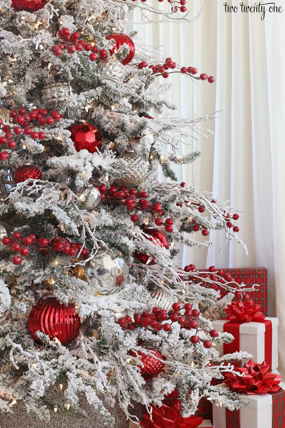 Festive Red and Silver Christmas Tree