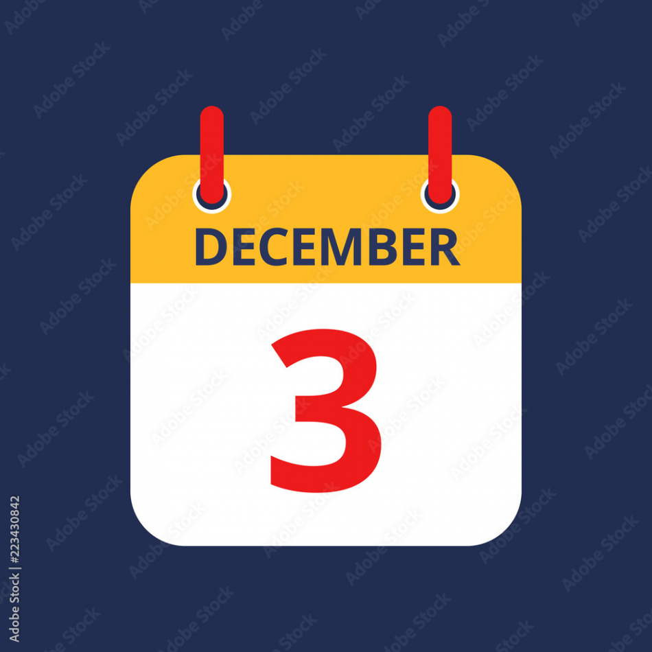 Flat icon calendar rd of December isolated on blue background