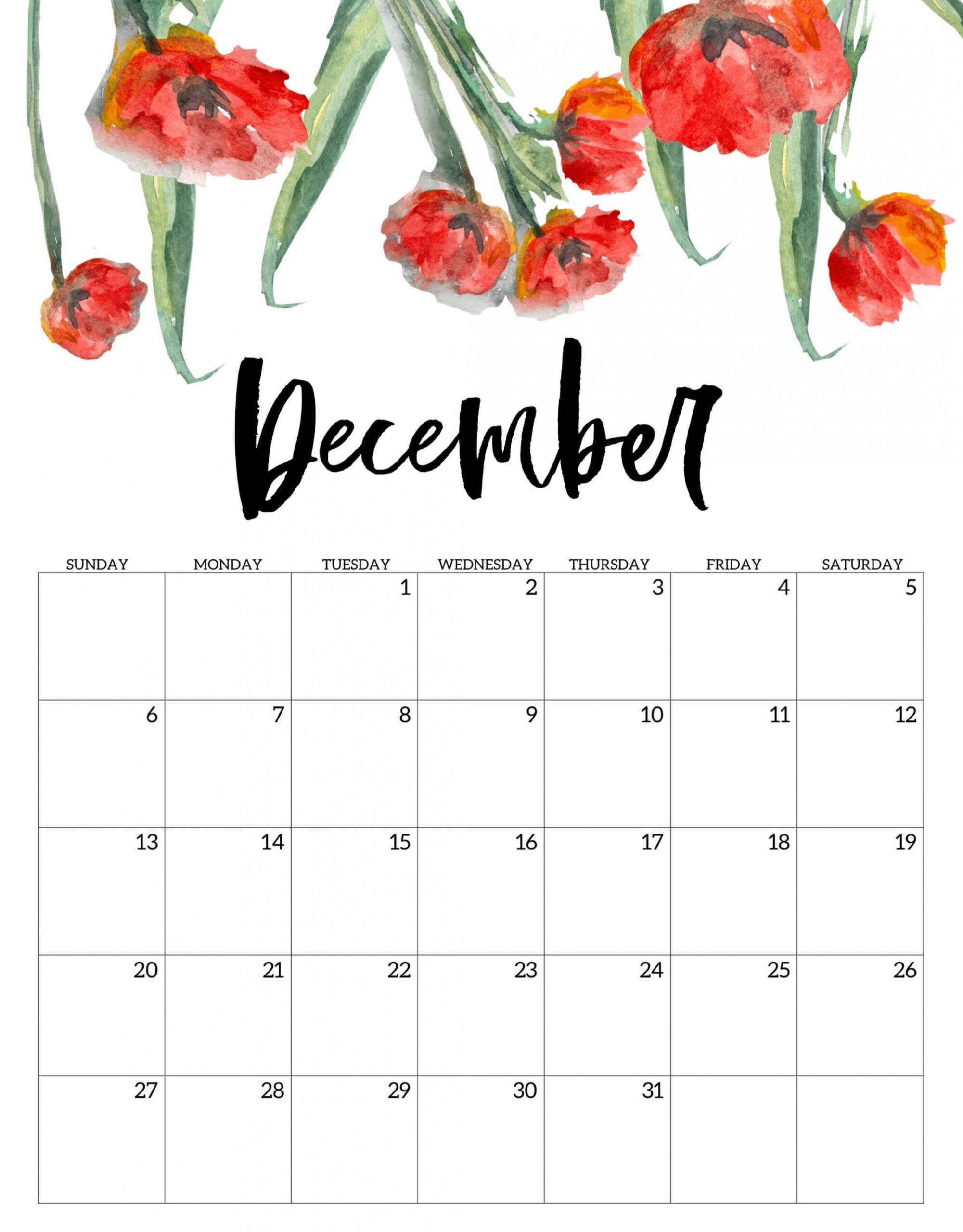 Floral December  Calendar Template  Ideas de calendario