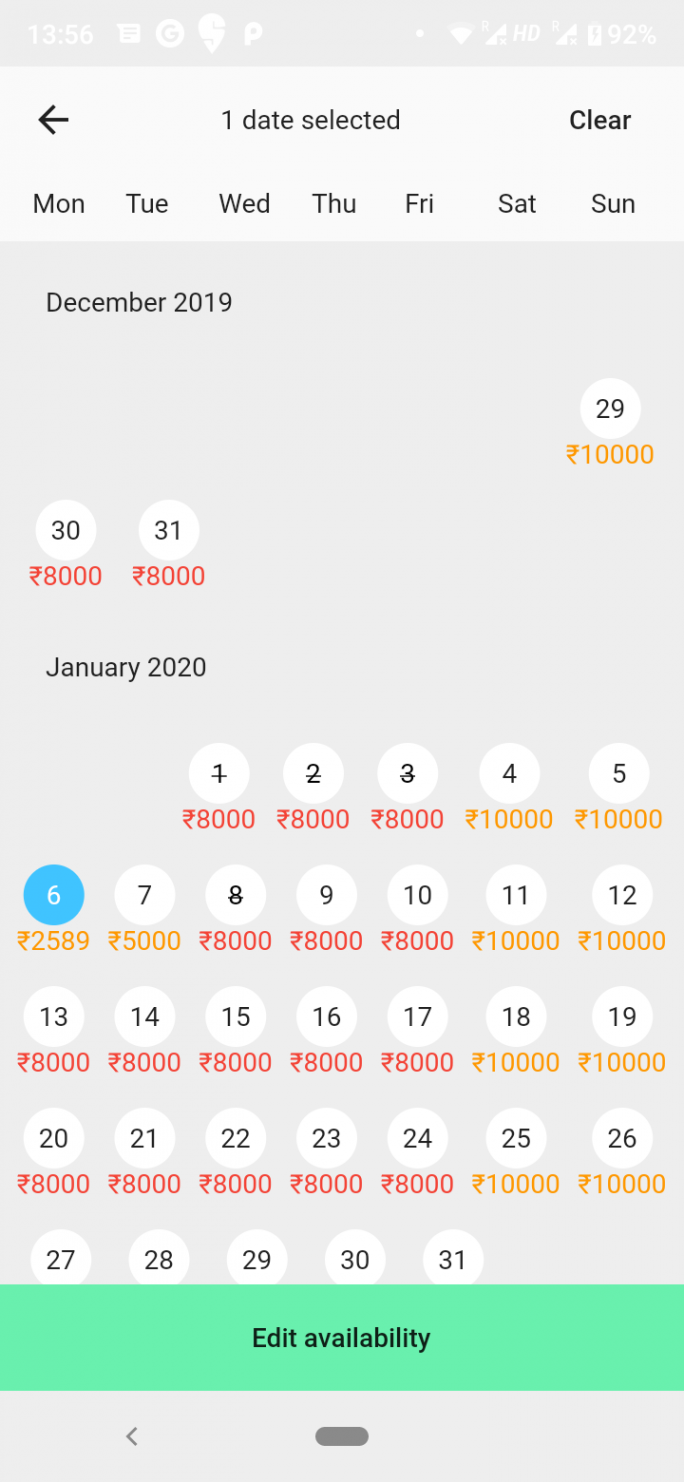 Flutter Custom Calendar Widget