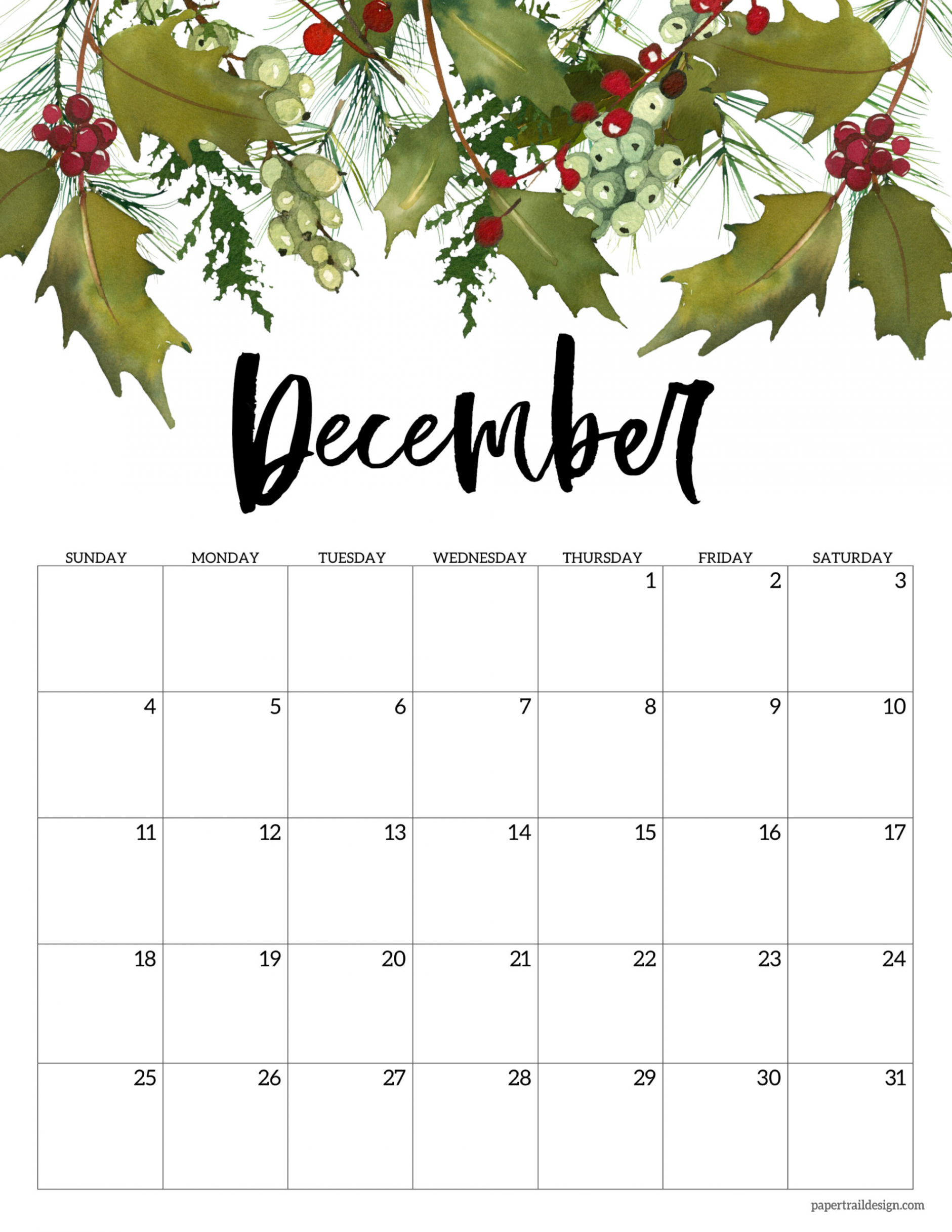 Free  Calendar Printable - Floral - Paper Trail Design