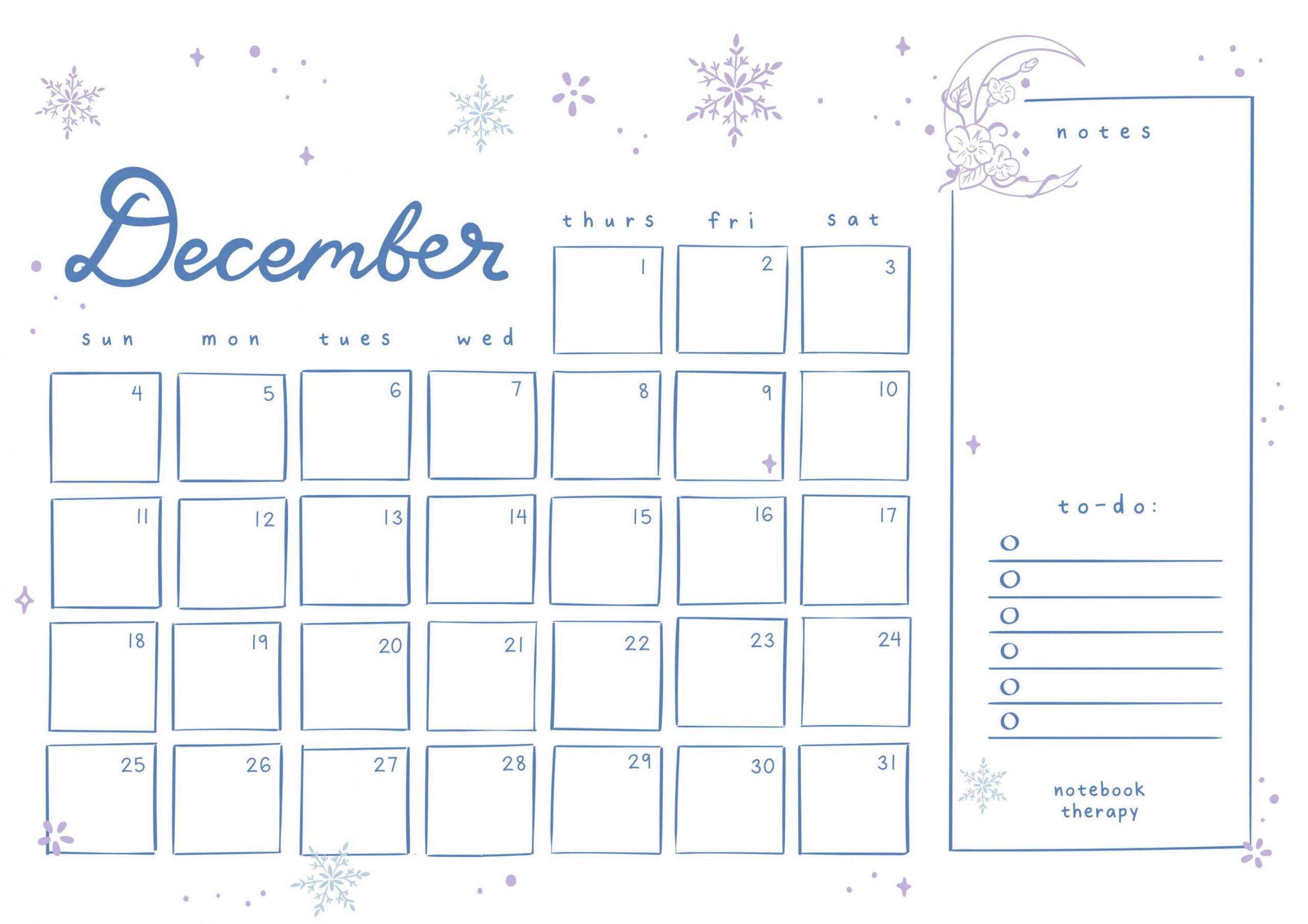 Free Monthly Calendar Printable 🗓️ – NotebookTherapy