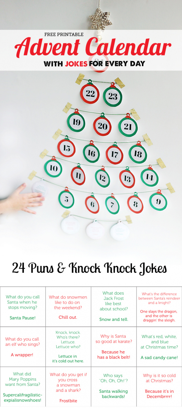 Free Printable: Advent Calendar with Jokes for Every Day - Modern