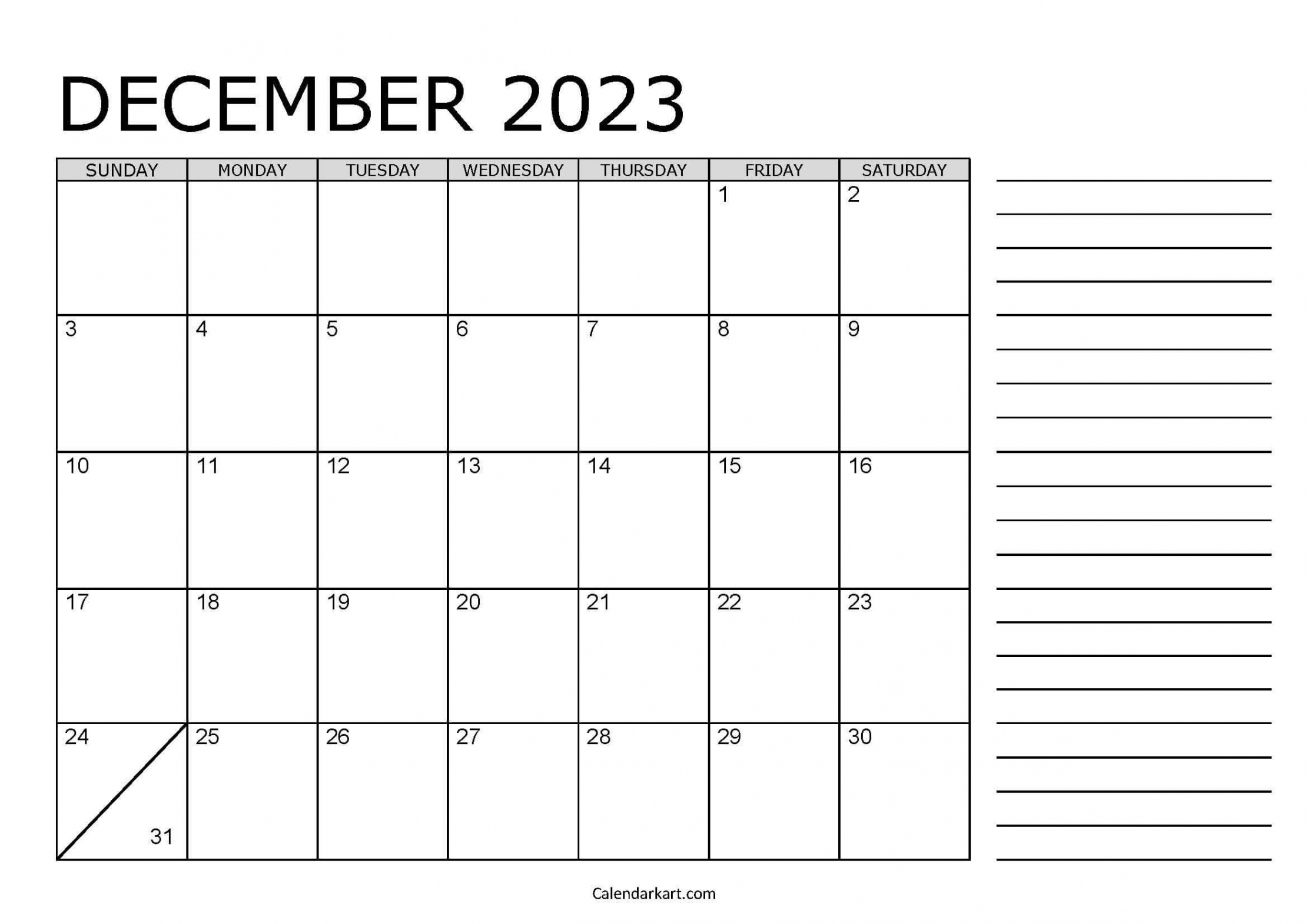 Free Printable December  Calendars - CalendarKart