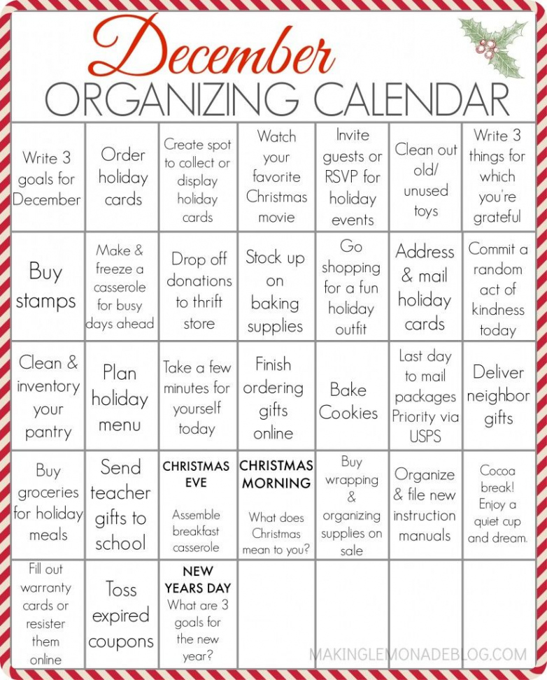 FREE PRINTABLE December Organizing Calendar - Making Lemonade