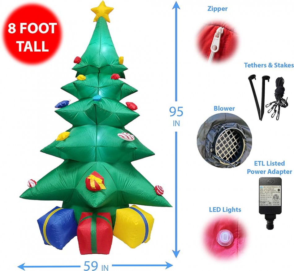 ft Inflatable Christmas Tree with Colourful Gift Boxes and Stars Party  Decoration