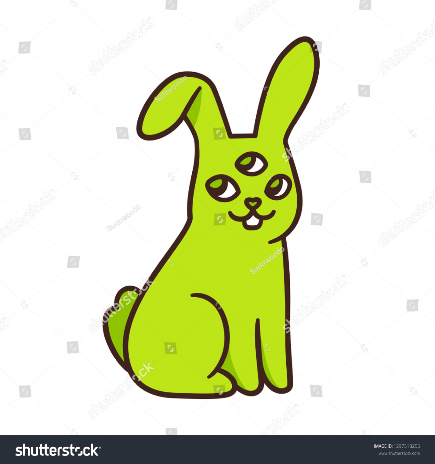 Funny Green Alien Rabbit Drawing Cute Stock Vector (Royalty Free