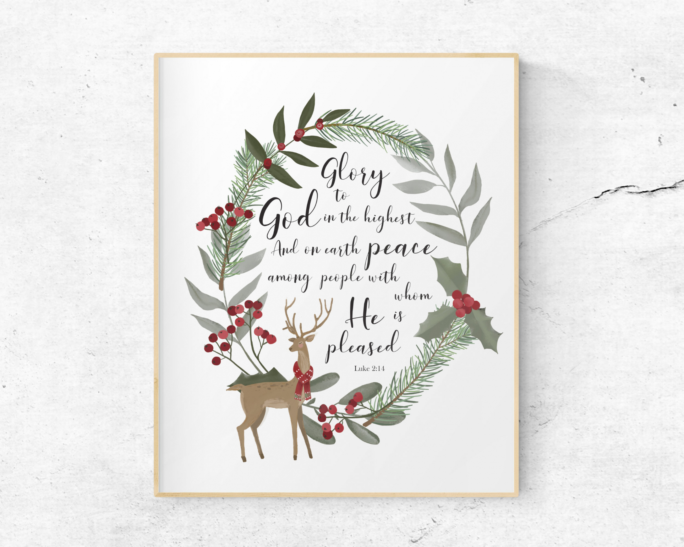 Glory to God in the Highest, Luke :, Christmas Scripture Print