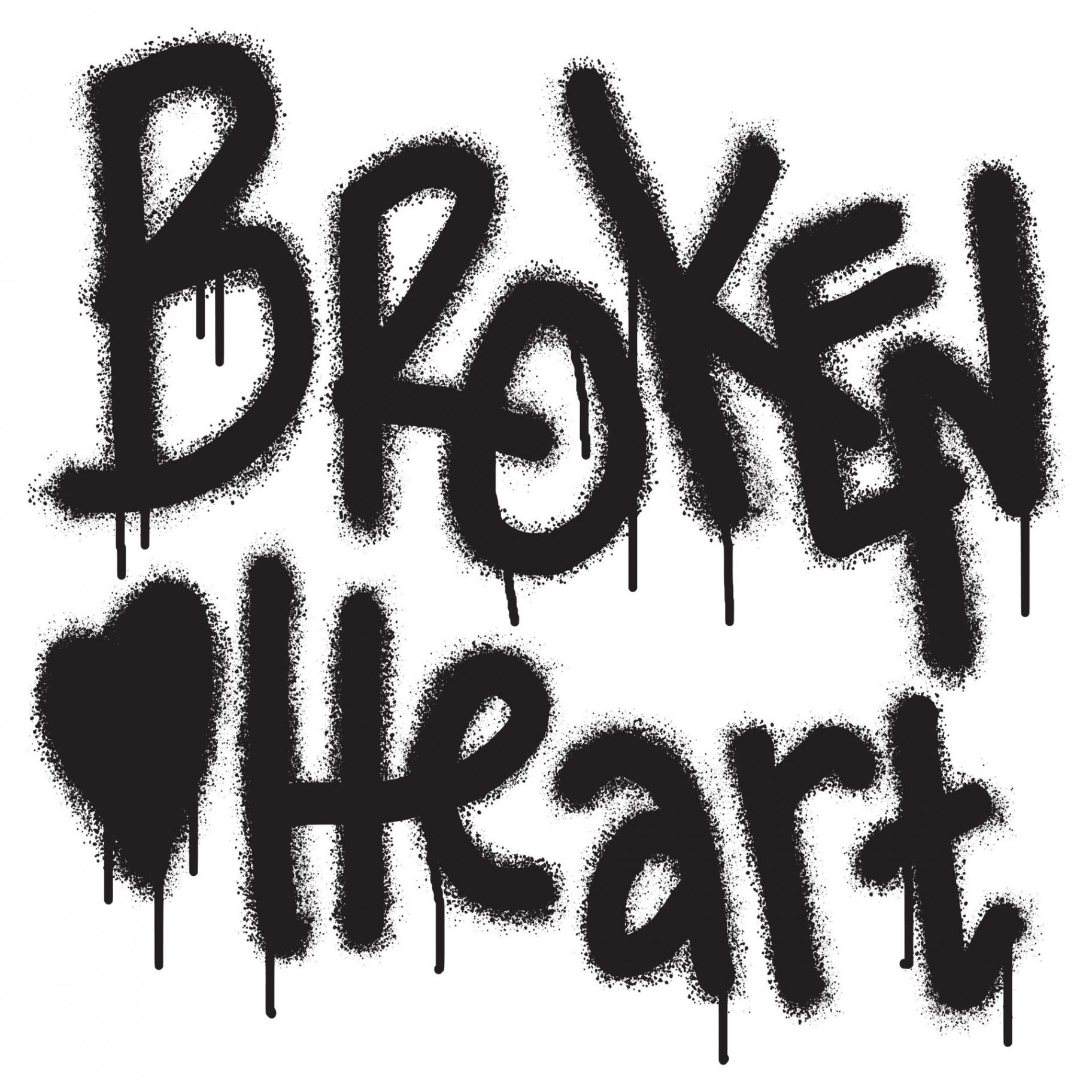 graffiti broken heart text sprayed in black over white