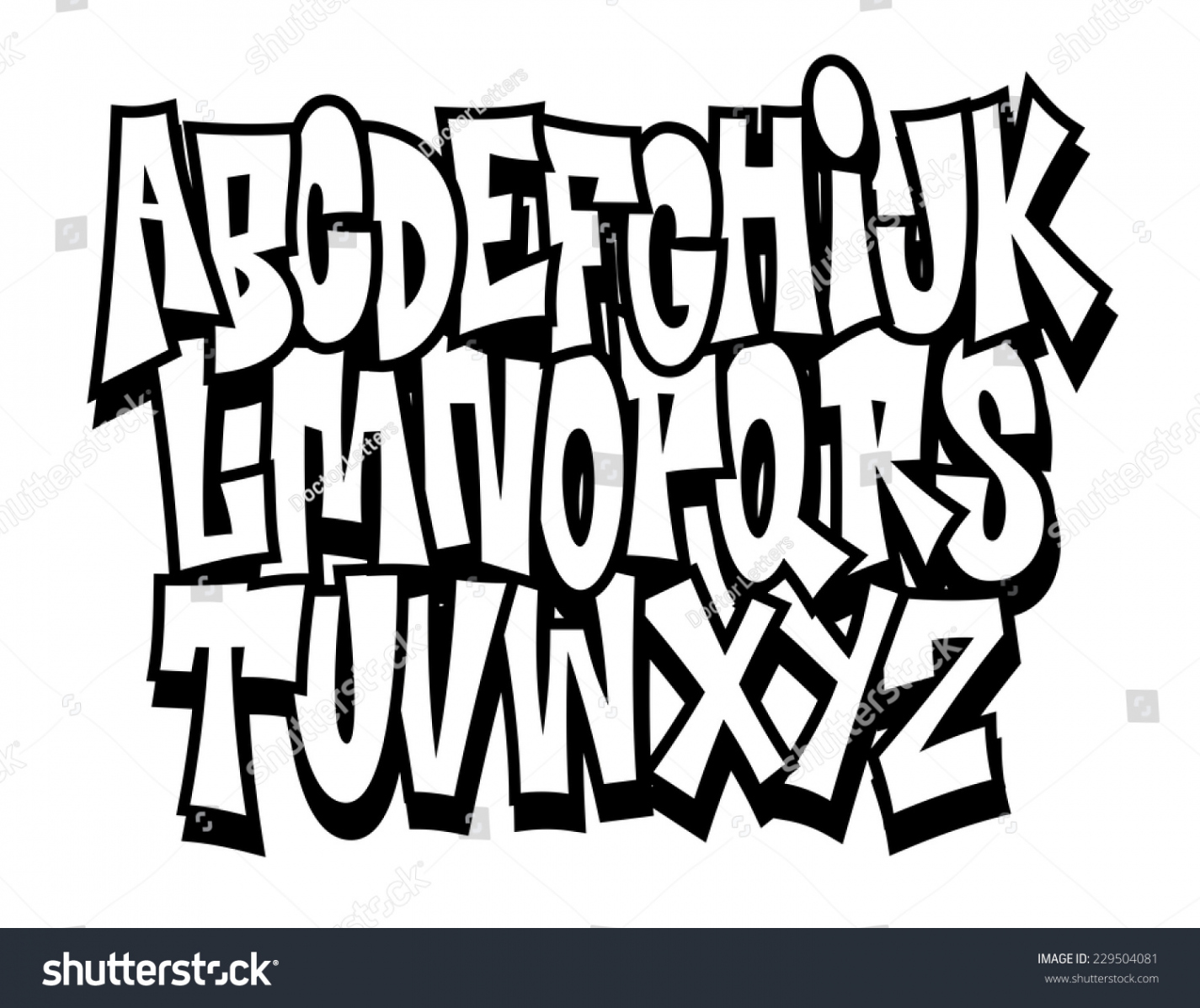 Graffiti Cartoon Comic Doodle Font Alphabet: Stock-Vektorgrafik