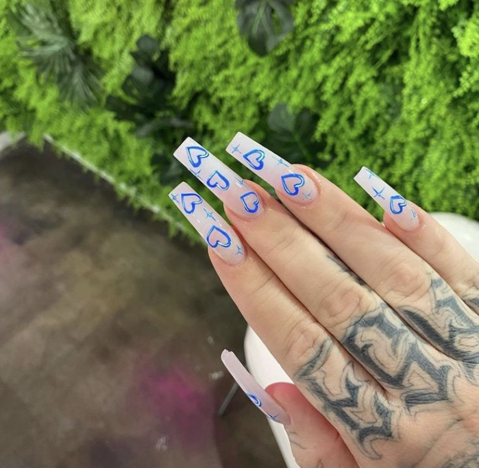 Graffiti heart nails  Heart nails, Nails, Long acrylic nails coffin