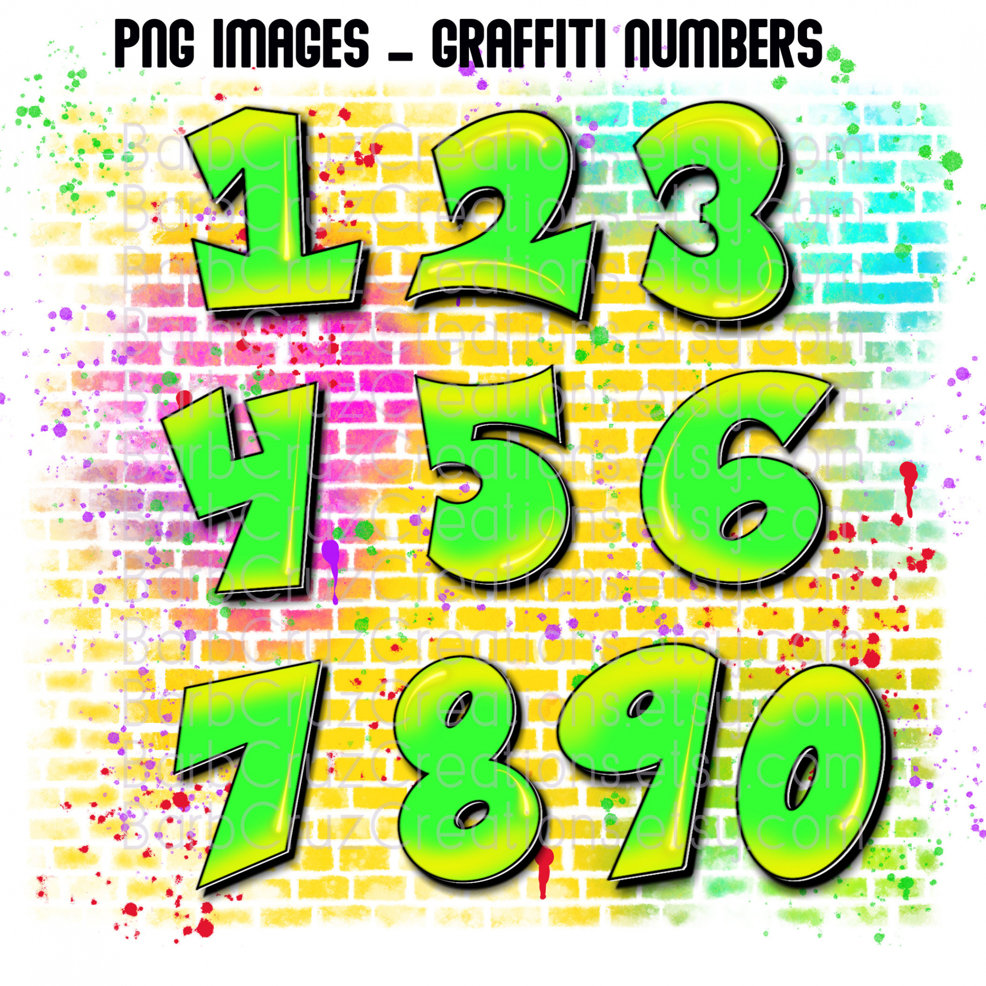 Graffiti Numbers Colorful Numbers Airbrush Numbers - Etsy