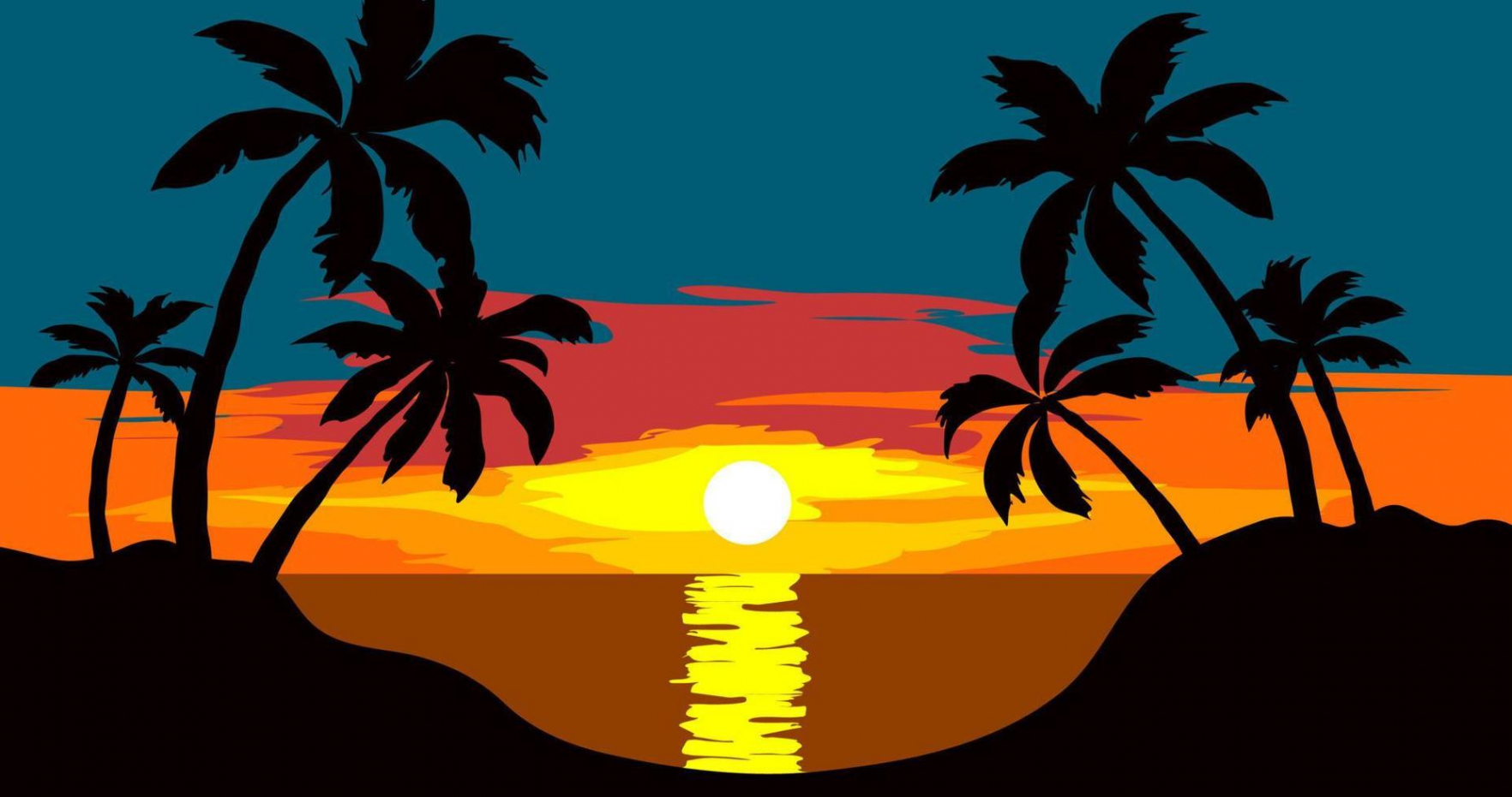 Hand drawing vector tropical beach sunset  Vector Art at