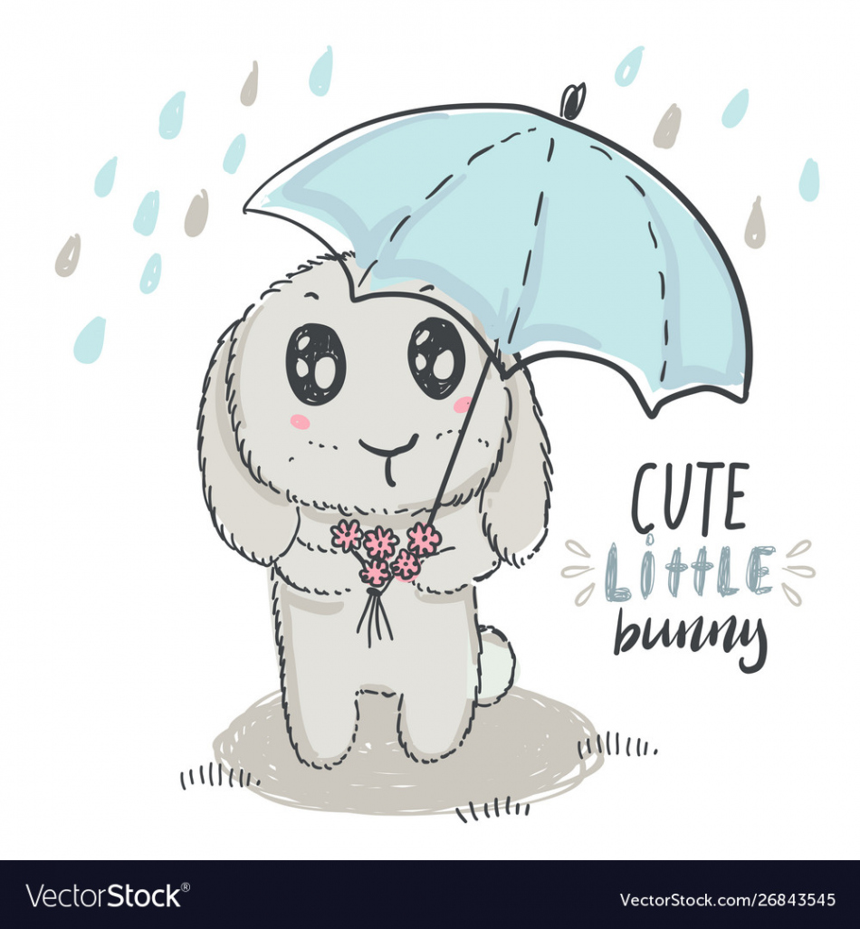 Hand drawn cute rabbit with umbrella Royalty Free Vector