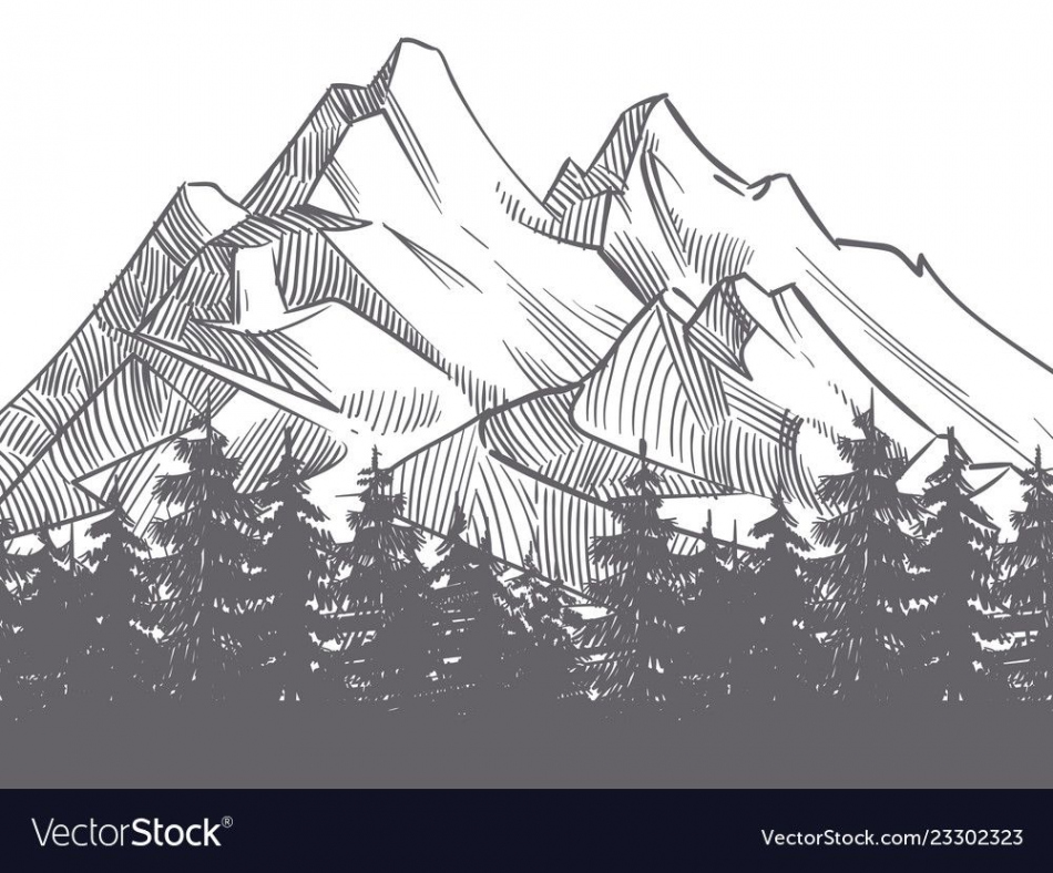 Hand drawn nature landscape with mountains vector image on