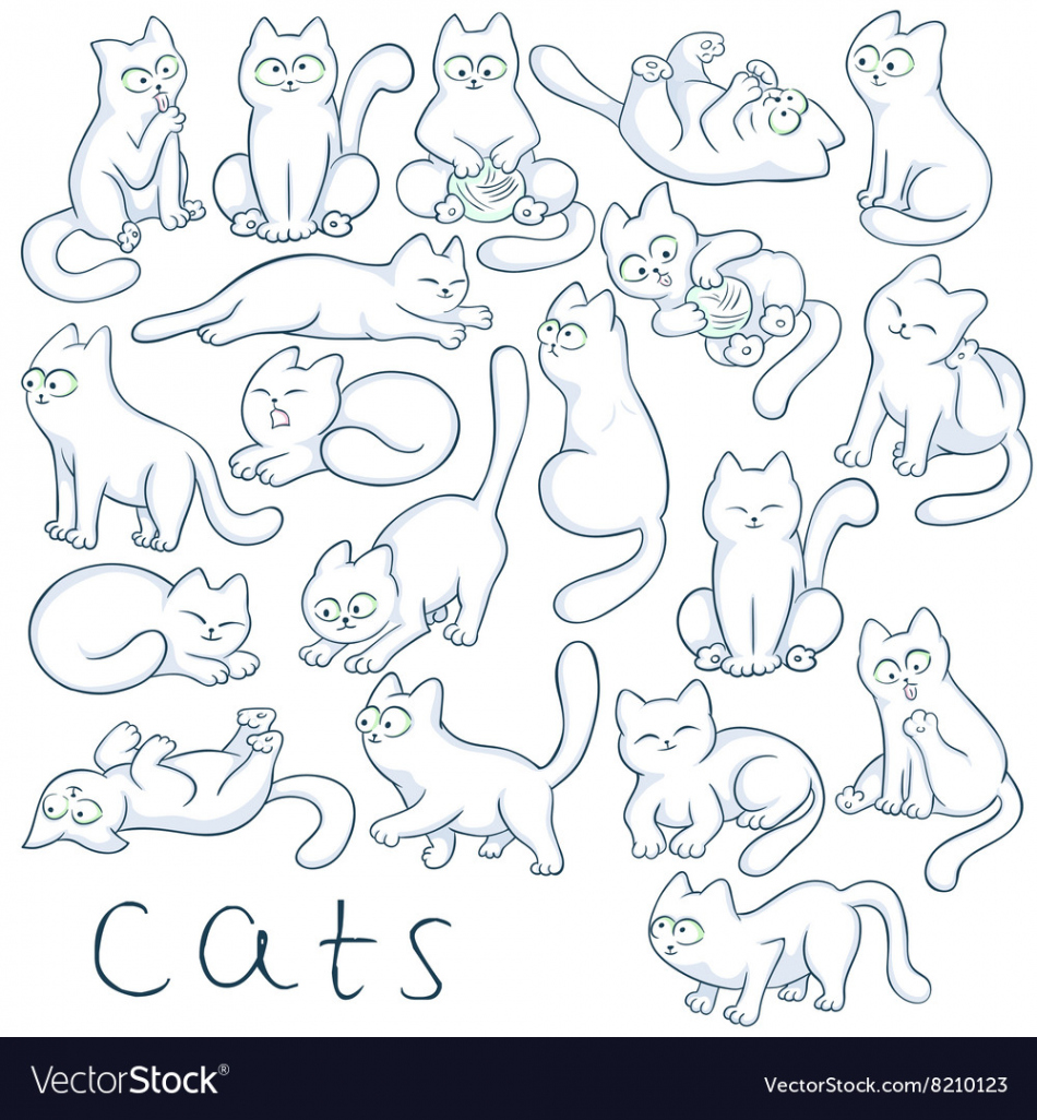 Hand drawn set of cats in different poses Vector Image