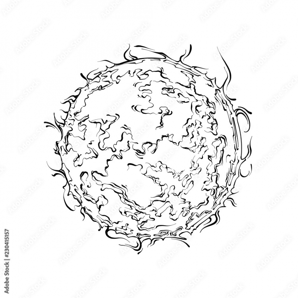 Hand drawn sketch of sun in black isolated on white background