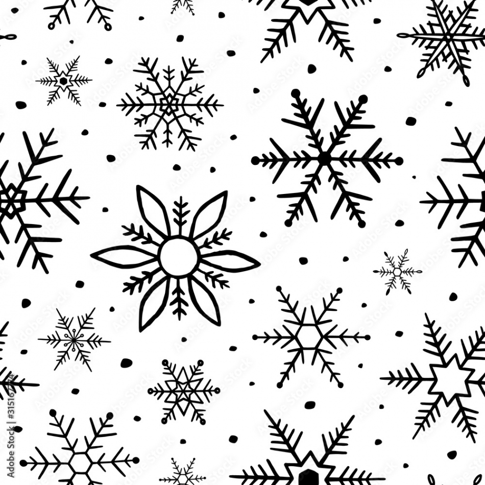 Hand drawn snowflakes doodle seamless pattern