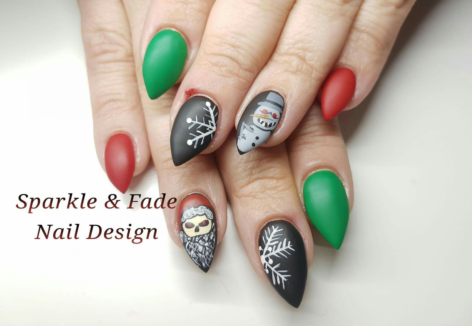 Handpainted Creepy Christmas Nails - Done by Christine Ingalls of