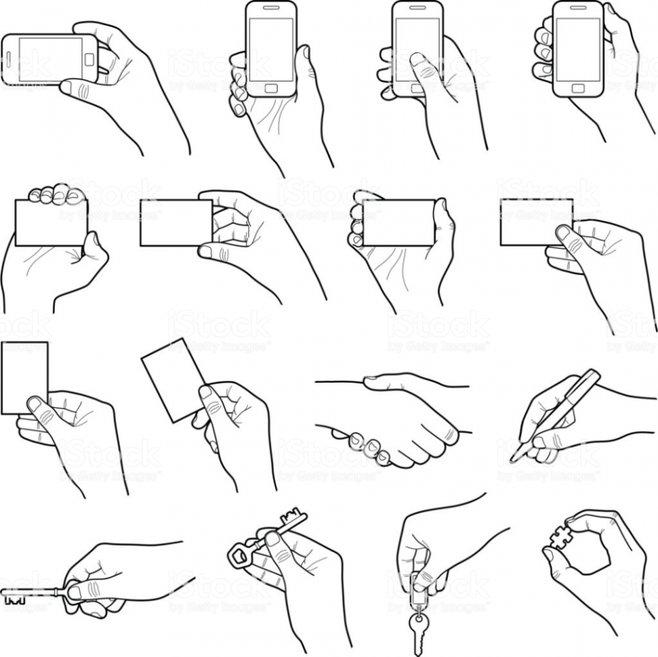 Hands holding objects line illustration  Hand drawing reference