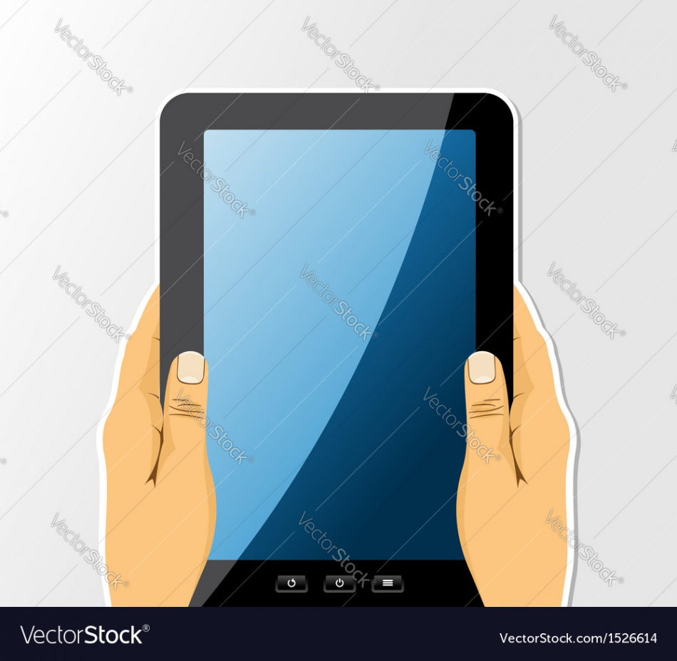 Hands holding tablet drawing set Royalty Free Vector Image