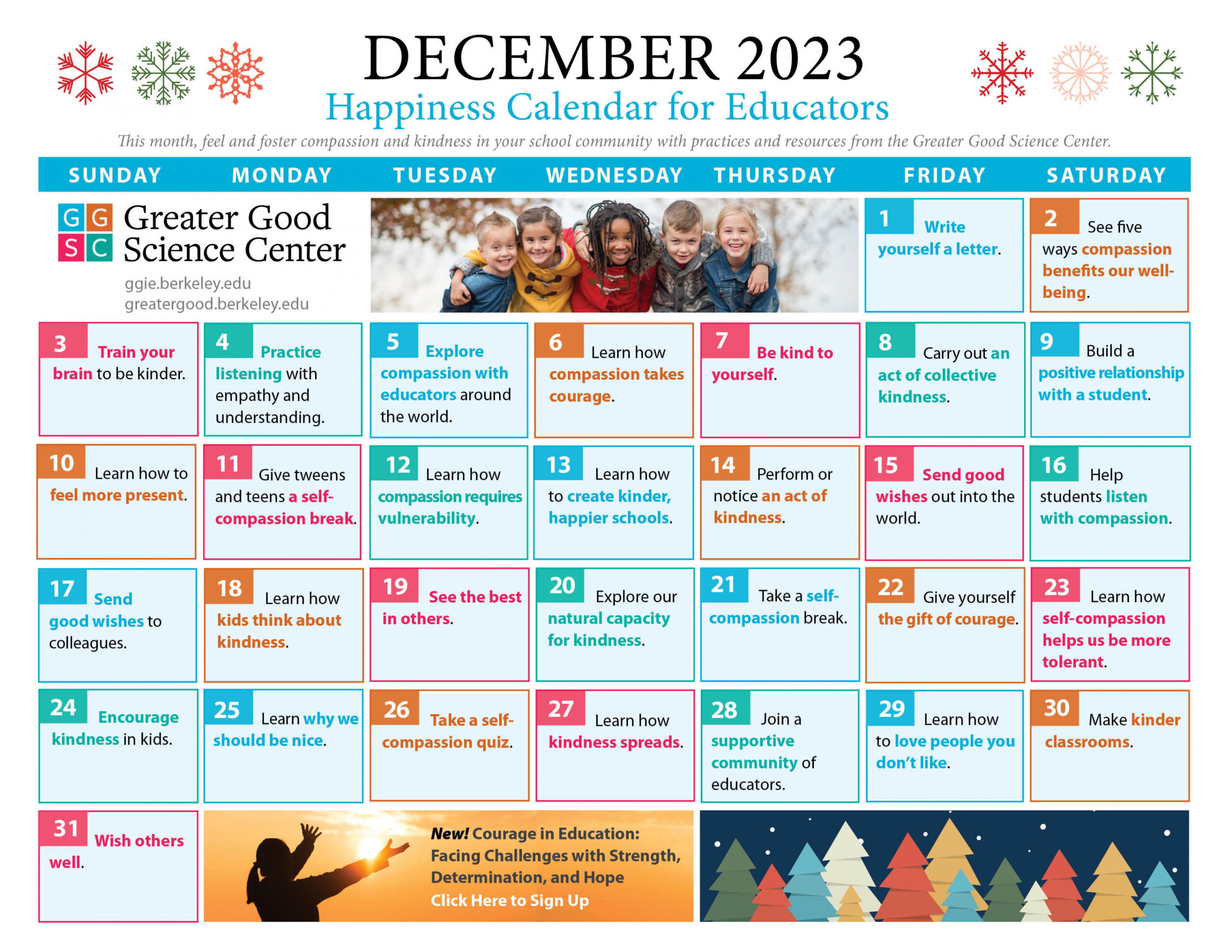 Happiness Calendar for Educators for December