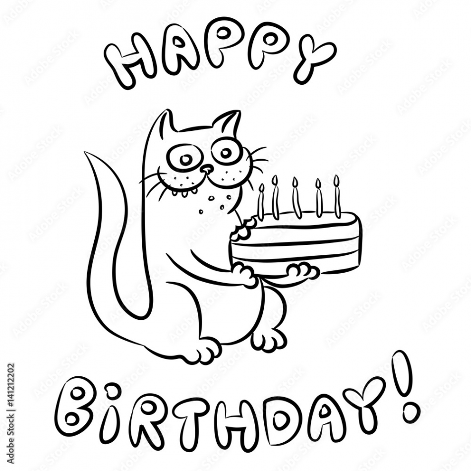 Happy Birthday Cat Vector Illustration Stock-Vektorgrafik  Adobe