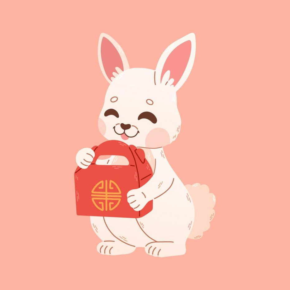 Happy Chinese new year greeting card  with cute rabbit with